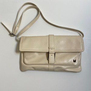 Lambertson TRUEX 12" wide Tan Hand and Shoulder combination leather bag purse.